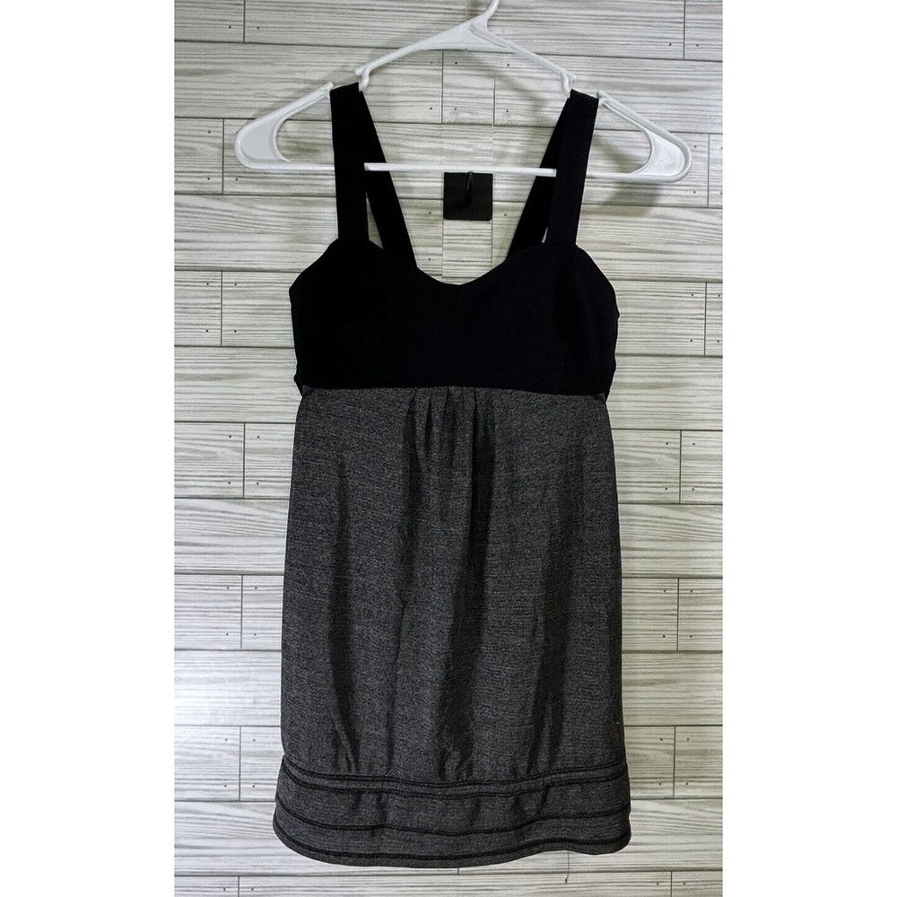 Lululemon Run: Back On Track Tank Top Heathered Black /Gray Size 4 Built In Bra